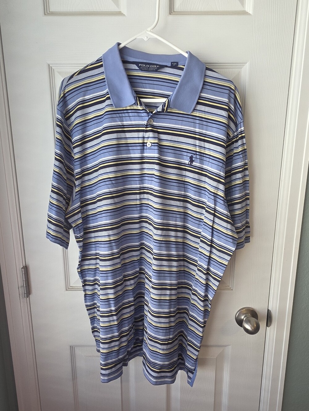 Polo Ralph Lauren Navy Blue Yellow Striped Men’s XLARGE POLO Shirt 100% Cotton